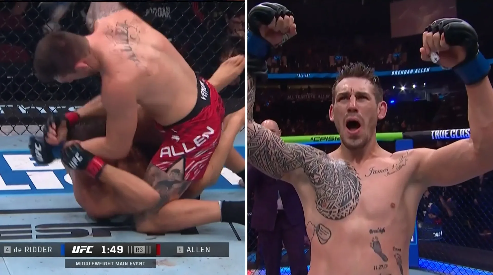 UFC Vancouver: Brendan Allen rozbił de Riddera. Wykończony rywal nie wyszedł do 5. rundy