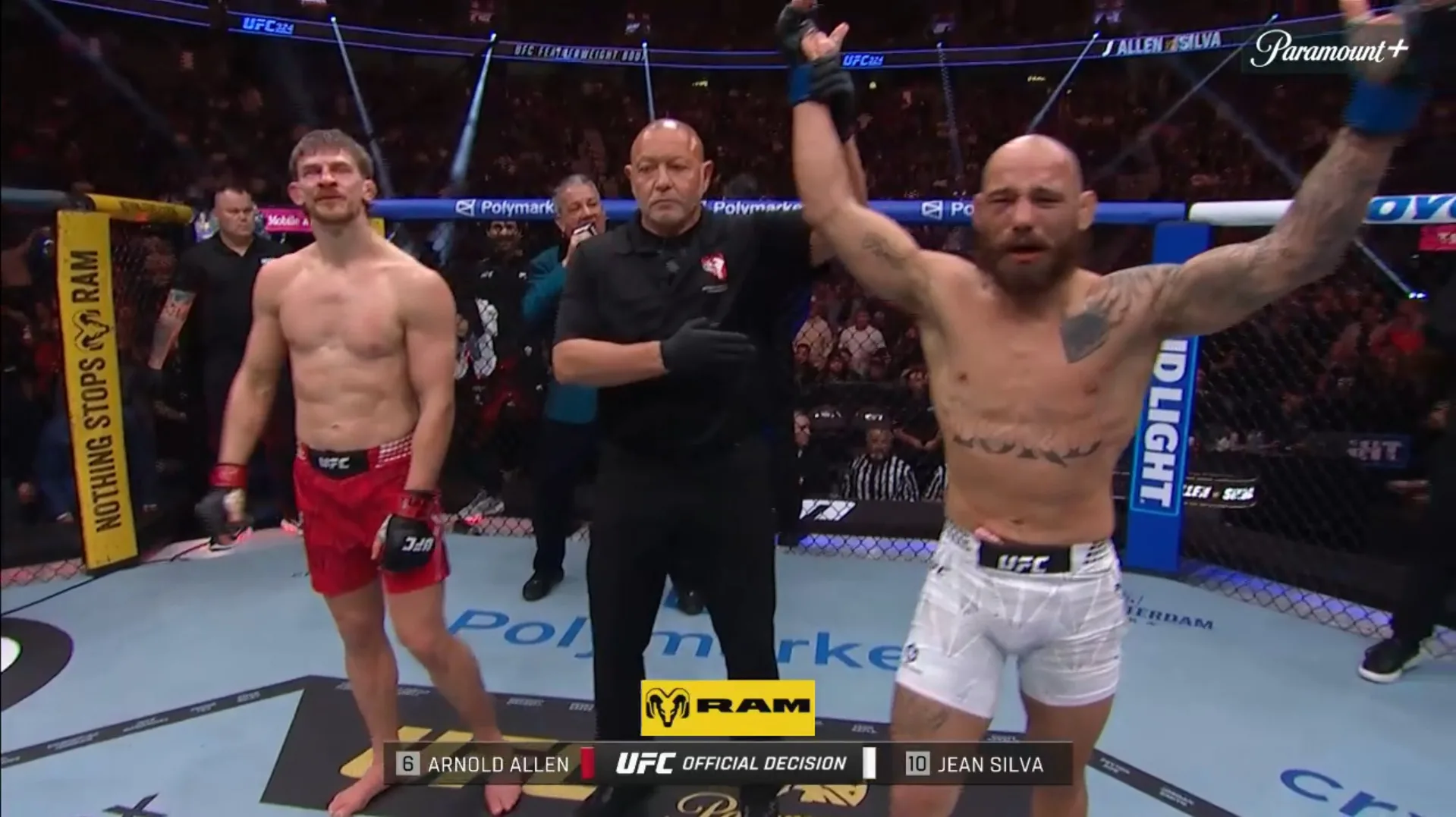 Jean Silva wygrywa intensywną walkę z Arnoldem Allenem na UFC 324