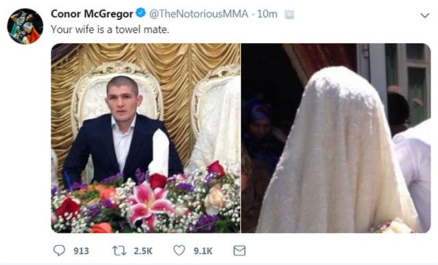Conor McGregor wyśmiewa Khabiba, atakując przy tym jego żonę-muzułmankę: Jest koleżanką z ręcznika