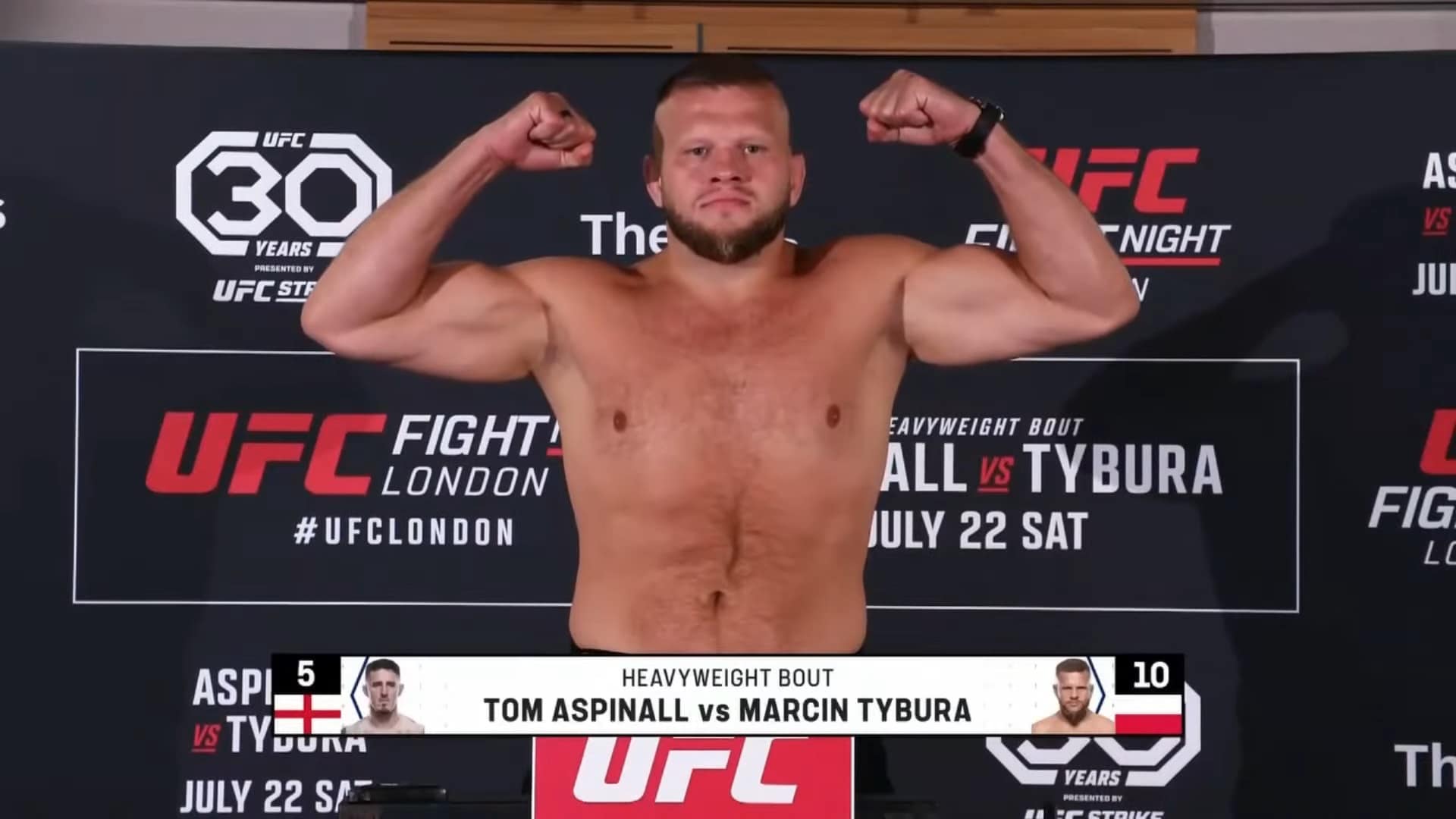 Marcin Tybura lżejszy od Toma Aspinalla przed walką wieczoru gali UFC w Londynie. Najniższa waga Polaka od kilku lat! [WIDEO]